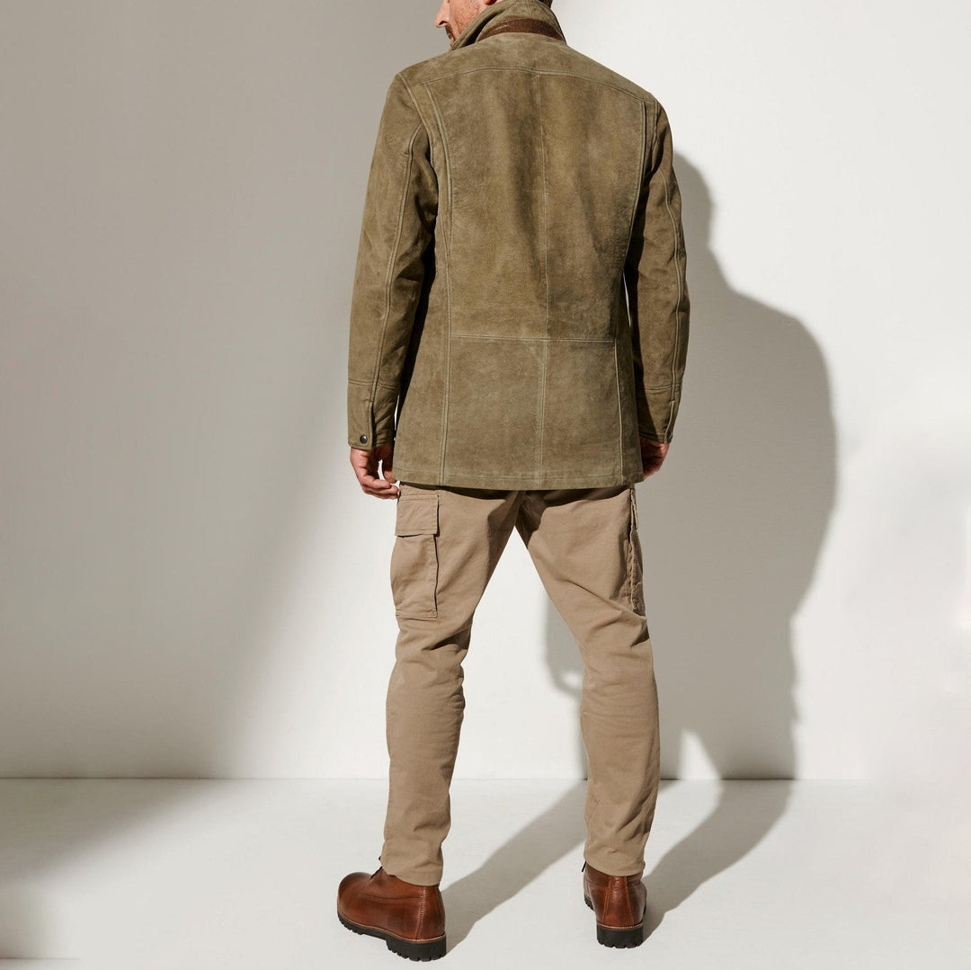 Blouson homme en suède vintage Noam, doublure chaude. Parfait pour un style élégant en automne/hiver.