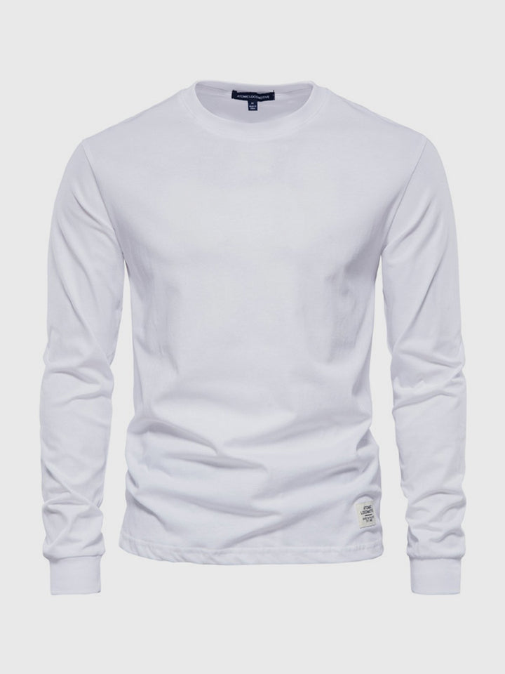T-shirt homme manches longues, col rond, coupe droite. Confortable et décontracté.