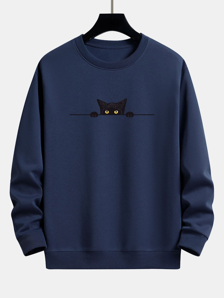 Sweat-shirt unisexe noir et ultra-confortable avec un design chat noir, idéal pour un look quotidien décontracté.