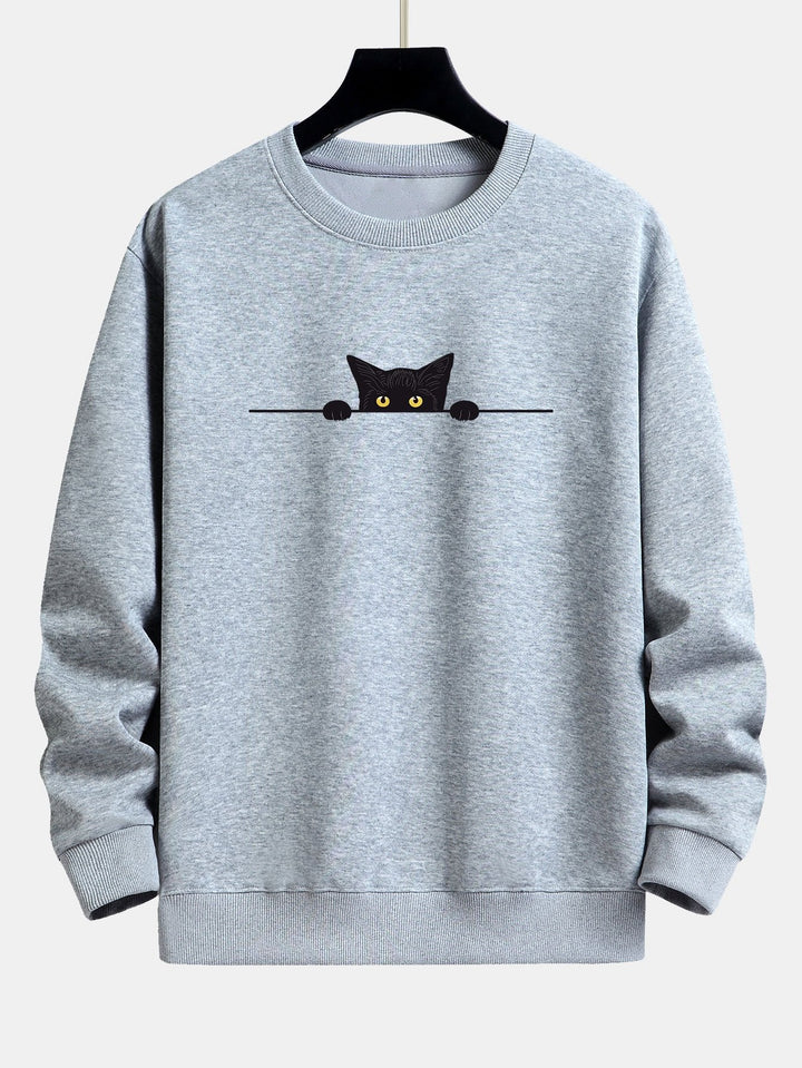 Top unisexe décontracté: sweat-shirt noir toutes saisons avec motif chat noir, confortable et tendance pour la mode.