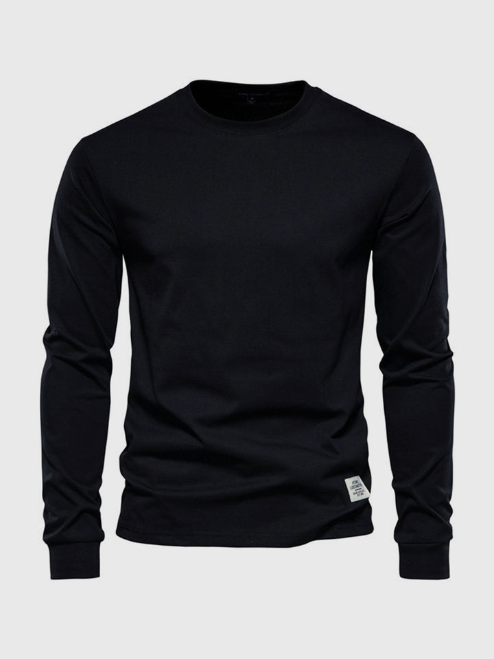 T-shirt homme décontracté manches longues, col rond, coupe droite. Polyvalent, confortable, essentiel pour garde-robe tendance.