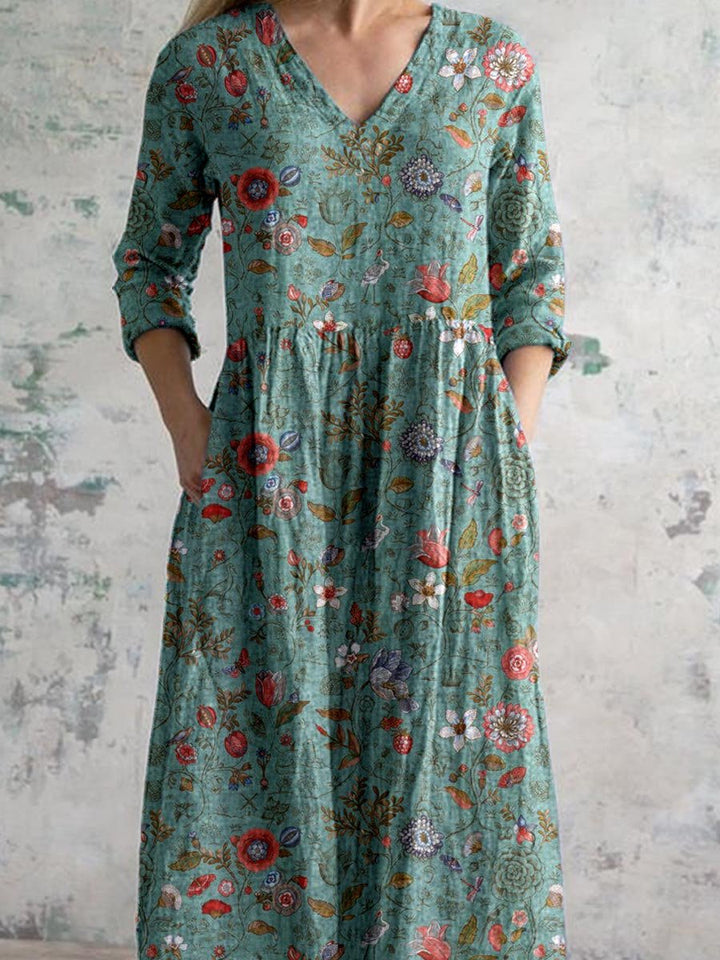 Robe fleurie femme élégante, col V. Imprimé floral vibrant, silhouette fluide, parfaite pour l'été et mariages.