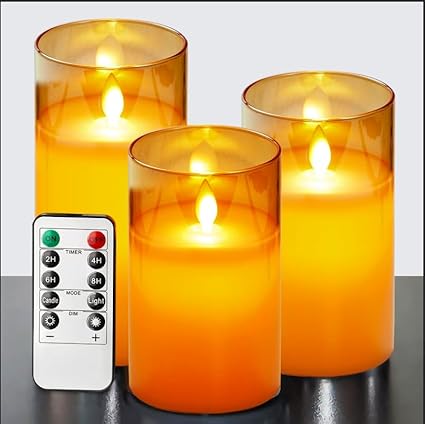 Bougies LED intérieures, flamme réaliste, télécommande pour varier les ambiances lumineuses.
