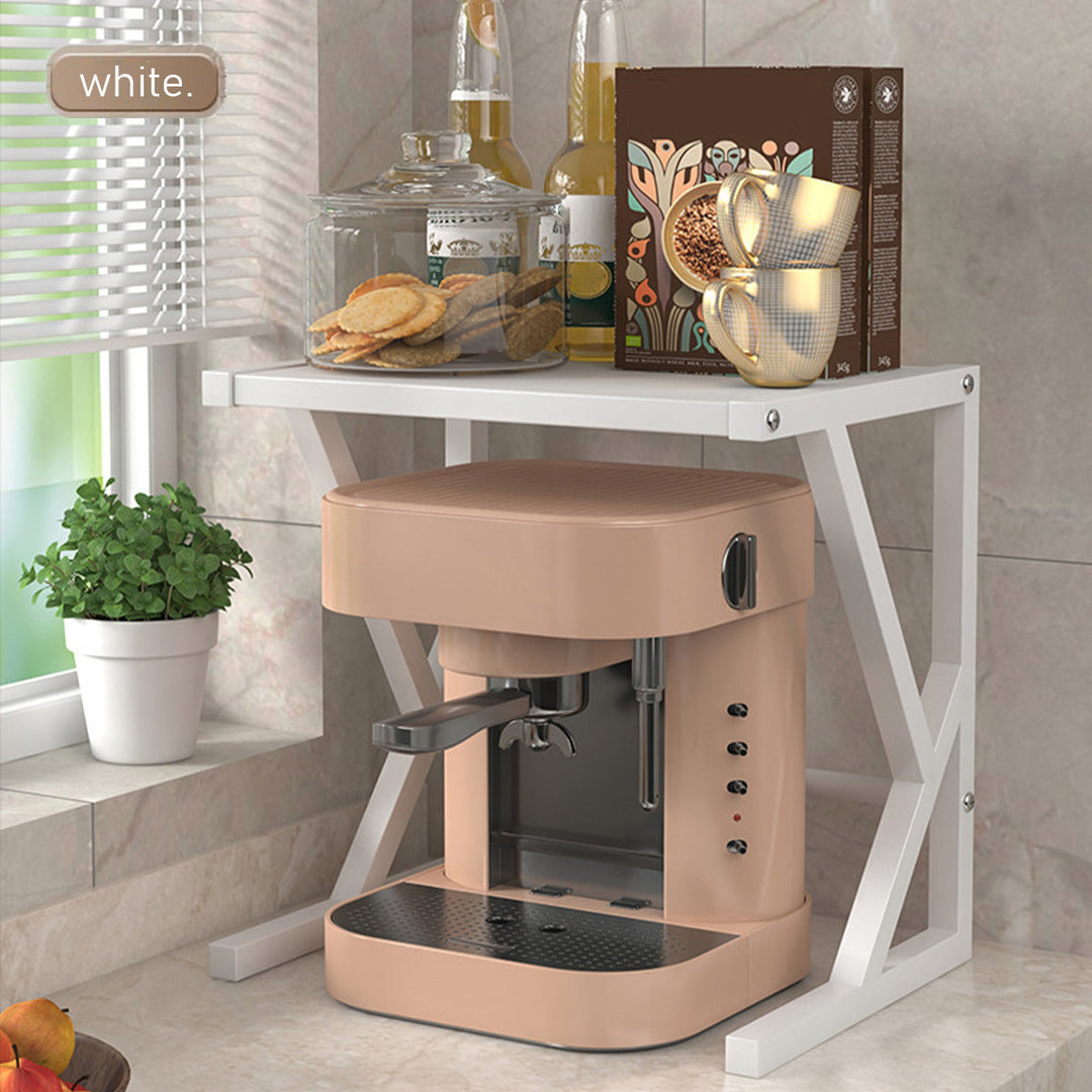 Support de cuisine robuste en acier double niveau pour micro-ondes et rangement, organisation efficace, gain de place.