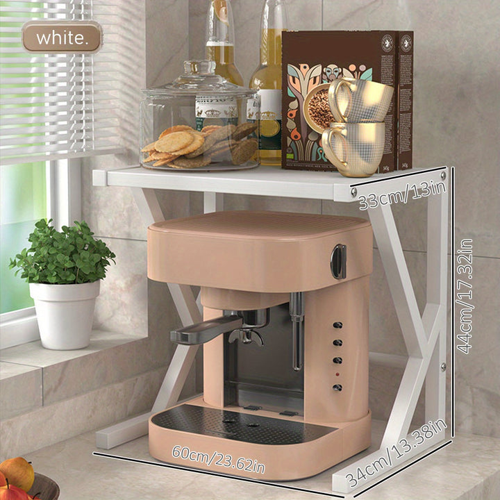 Étagère de cuisine polyvalente double niveau en acier robuste, rangement moderne pour micro-ondes et ustensiles.