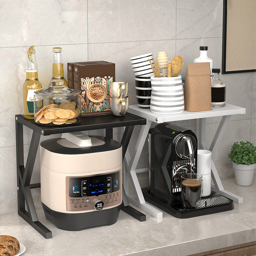 Étagère de cuisine double niveau en acier pour une organisation impeccable, support robuste, gain de place, style moderne.