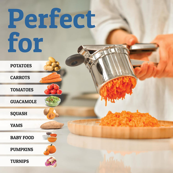 Presse-purée de qualité en acier inoxydable, essentiel pour préparer vos purées maison préférées.