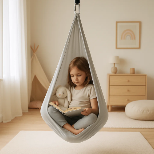 Hamac sensoriel pour enfants en coton, parfait pour la thérapie, la relaxation et le jeu calme.