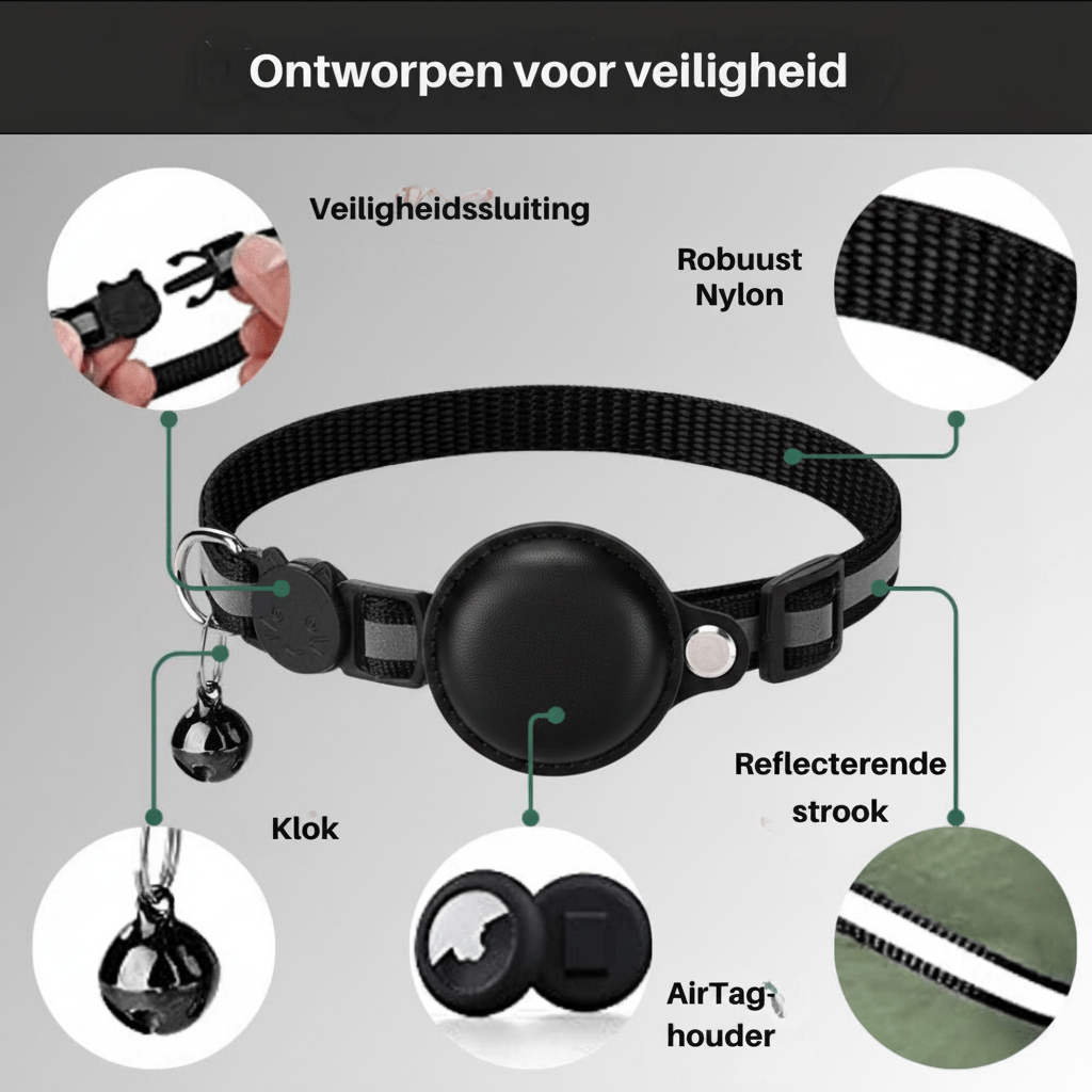 Collier chat en nylon résistant, réfléchissant, avec boucle de sécurité et support GPS.