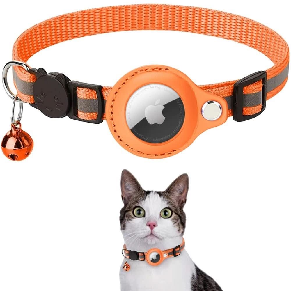 Collier chat nylon robuste, réfléchissant, boucle de sécurité et support GPS intégré.