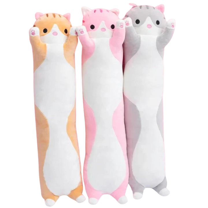 Oreiller peluche chat doux, gris, moelleux. Parfait pour les câlins et le confort dans toute pièce.