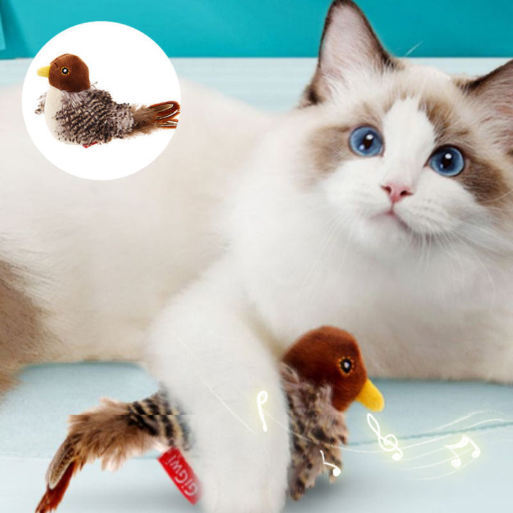 Divertissement félin : jouet interactif pour chat avec plumes vibrantes et sons réalistes de proie.