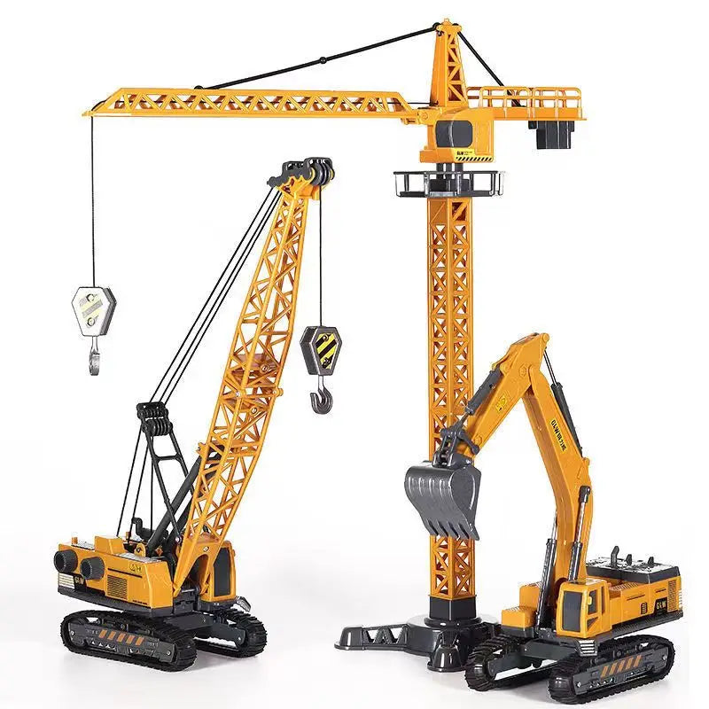 Set de jouets chantier pour enfants avec pelleteuse et grue, idéal pour des heures de construction créative et ludique.
