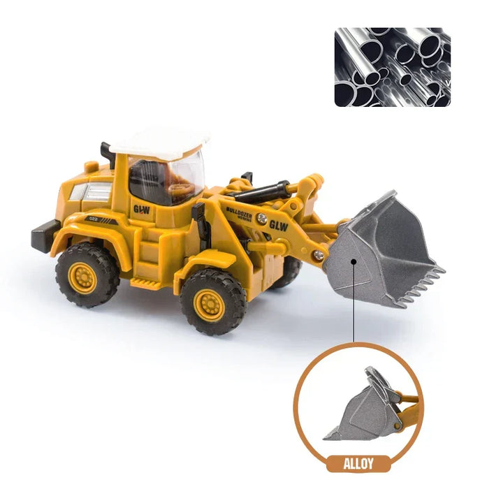 Jouets de construction pour enfants. Set complet de véhicules de chantier: pelleteuse, grue, camions.