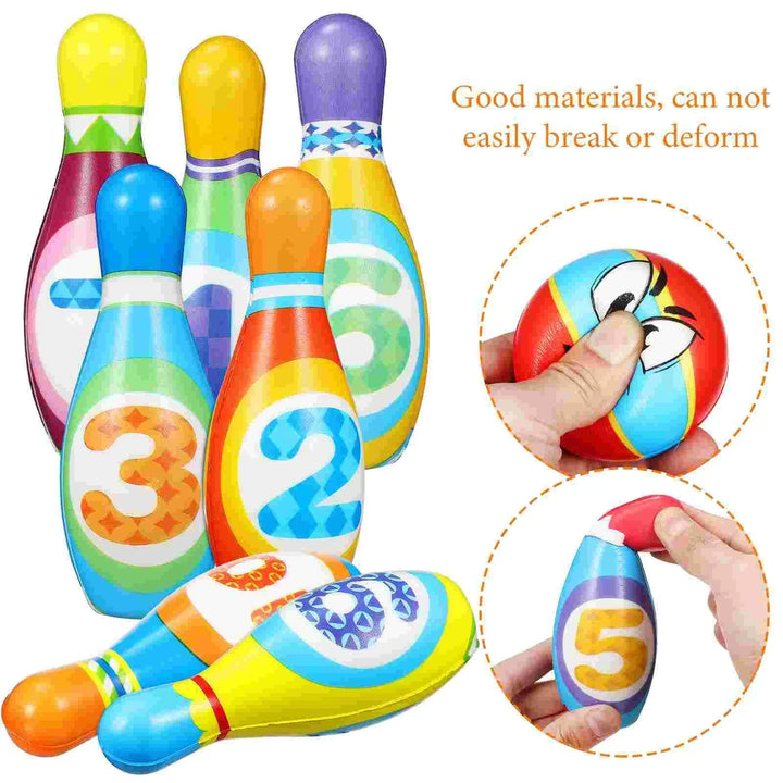 Quilles et boule de bowling souples pour enfants, set éducatif sûr, parfait pour le jeu intérieur et extérieur.