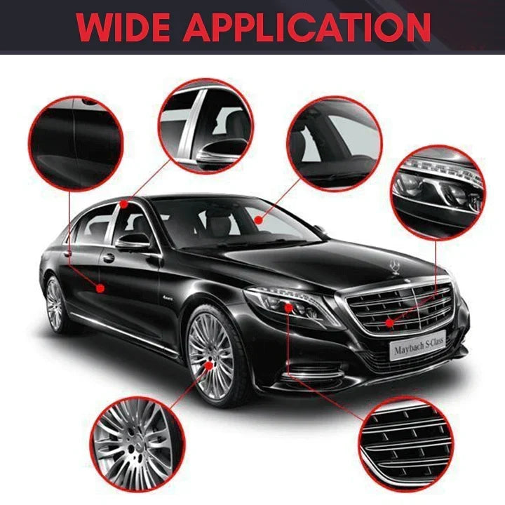 Plastiques automobiles brillants et protégés UV grâce à ce kit de polissage, rénovation et entretien longue durée.
