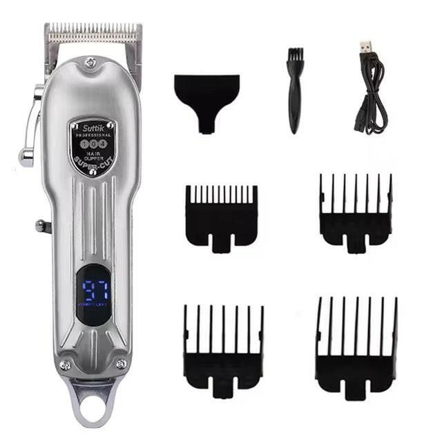 Accessoires de toilettage pour chien : ciseaux, peignes et brosse inclus dans le kit professionnel. Hygiène animale.