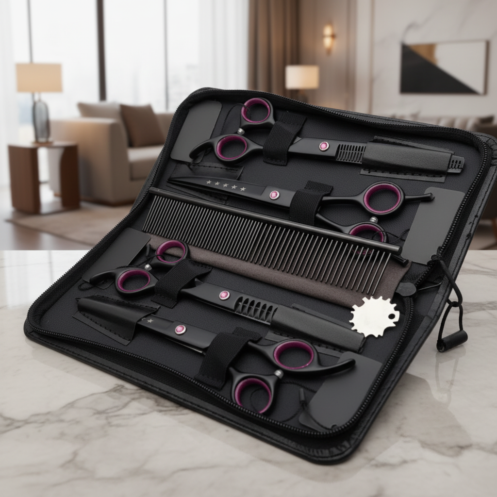 Kit de ciseaux de toilettage professionnel pour chiens et chats, coupe-poil précis, soin du pelage.