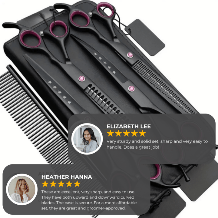 Kit de ciseaux ergonomiques pour toilettage professionnel chiens et chats, coupe-poil précis.