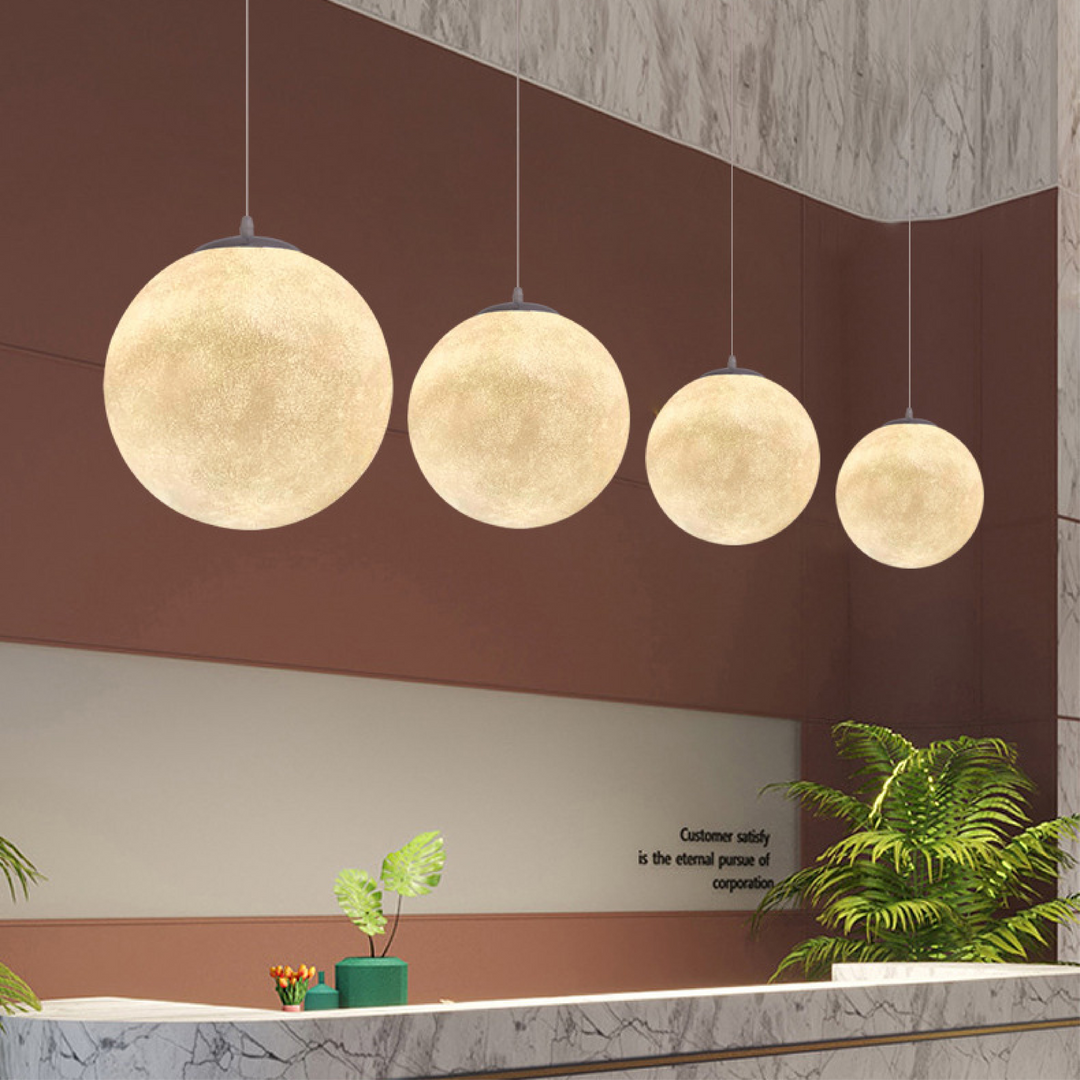 Luminaire LED lunaire design, idéal pour un éclairage ambiant doux et moderne dans tout intérieur.