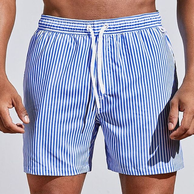 Maillot de bain homme décontracté, motif rayures. Idéal pour plage, piscine, vacances d'été. Séchage rapide.