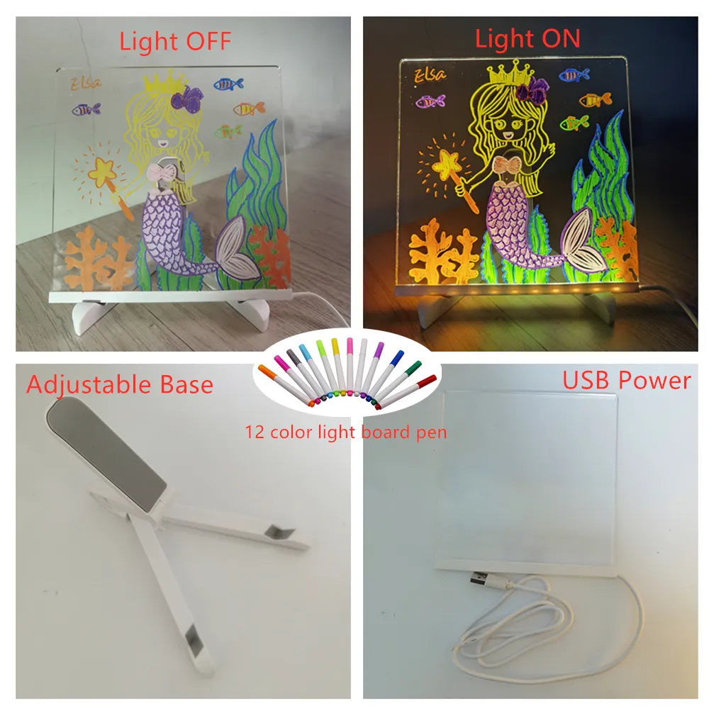 Cadeau enfant : tableau de dessin LED rechargeable USB sans fil, idéal pour activités manuelles et créatives.