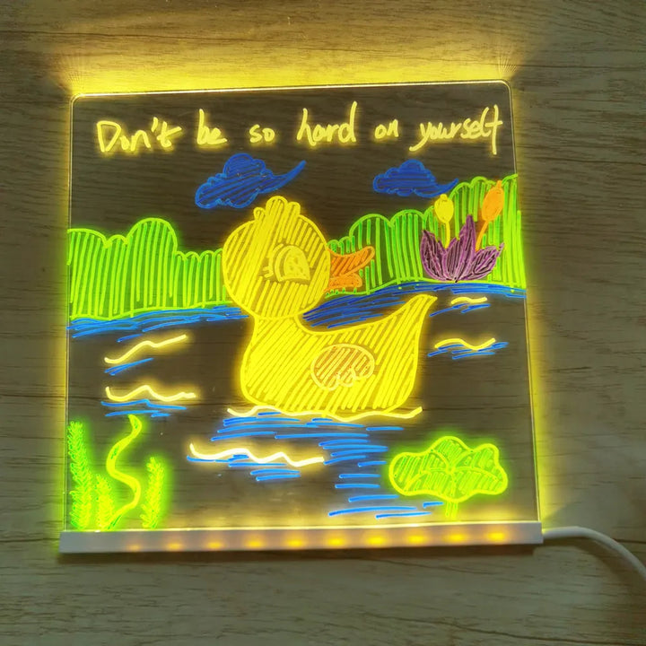 Tableau lumineux LED pour enfants, parfait pour dessiner. Peut servir de veilleuse douce et stimulante.