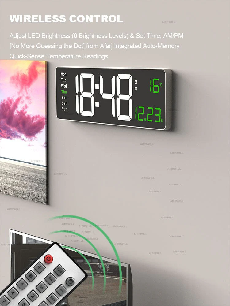 Élégante horloge murale numérique LED, touche moderne et fonctionnelle pour la décoration du foyer.