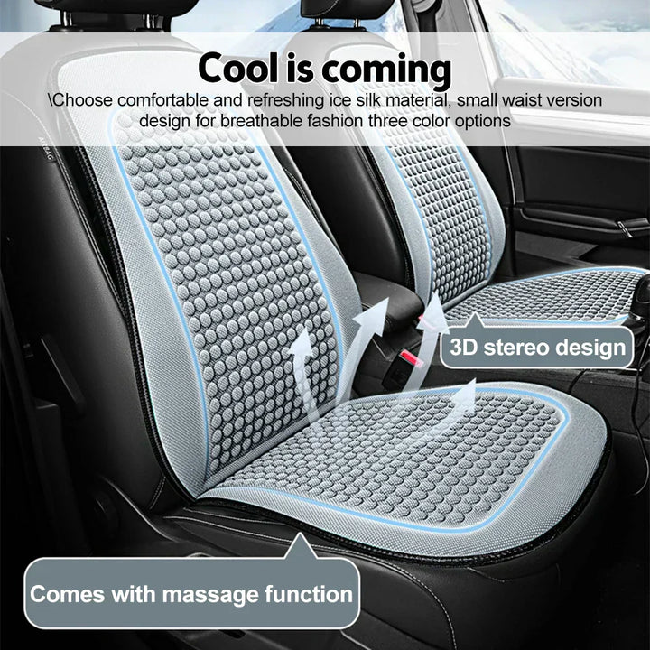Détail du coussin de siège auto rafraîchissant en maille, couleur bleu foncé. Confort été voiture.