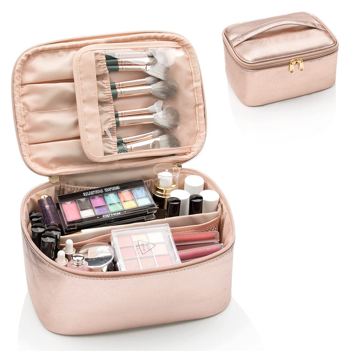 Organisateur de voyage bleu pour femmes, gardant le maquillage organisé et sécurisé.