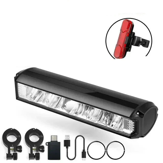 Lumière vélo moderne 1400 lumens, éclairage avant puissant pour une sécurité cycliste maximale.