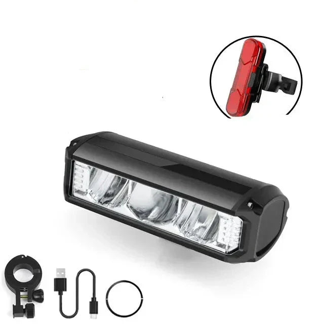 Dispositif de sécurité cycliste: lampe avant 1400 lumens, lumière intense pour le cyclisme nocturne.