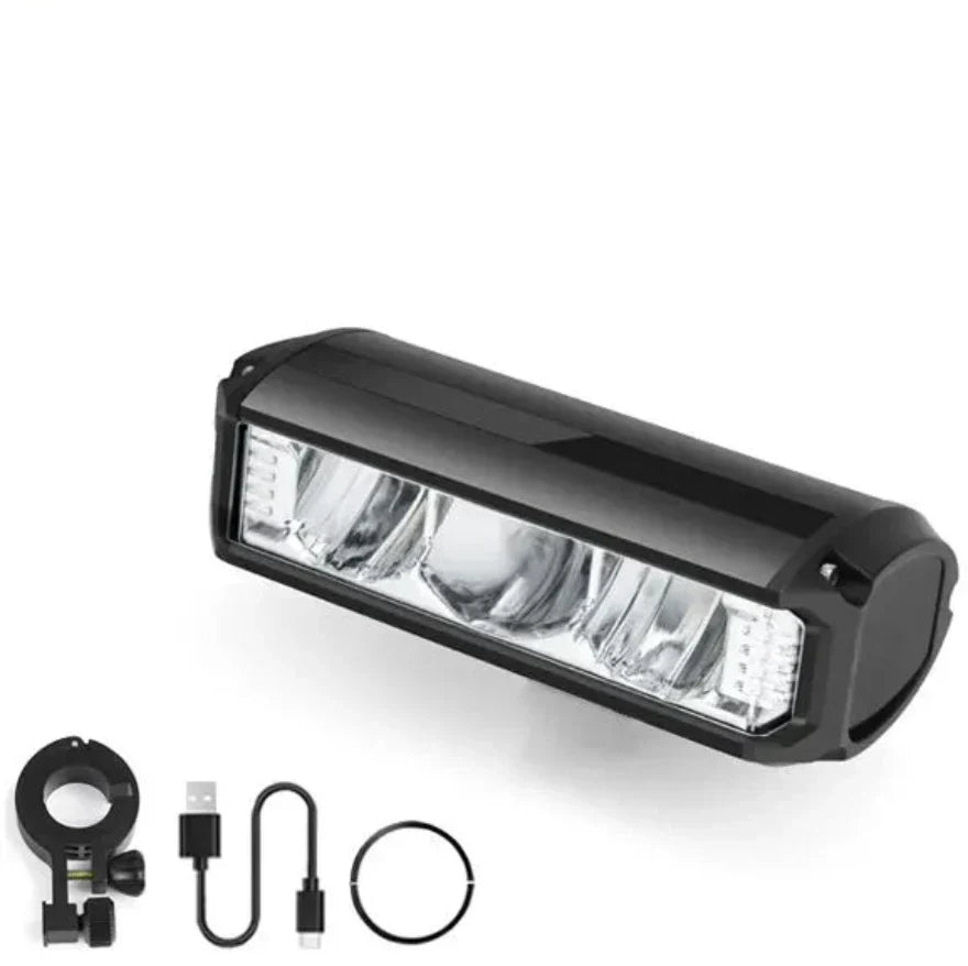 Éclairage vélo avant 1400 lumens. Idéal pour toute condition, assure votre sécurité de nuit.