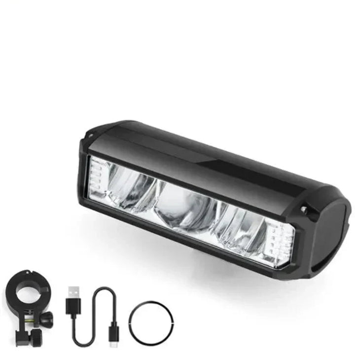 Éclairage vélo avant 1400 lumens. Idéal pour toute condition, assure votre sécurité de nuit.