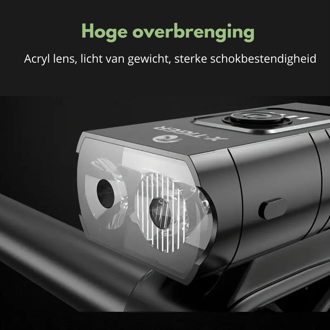 Éclairage vélo LED compact 1000 lumens, puissant et USB rechargeable, facilement transportable.