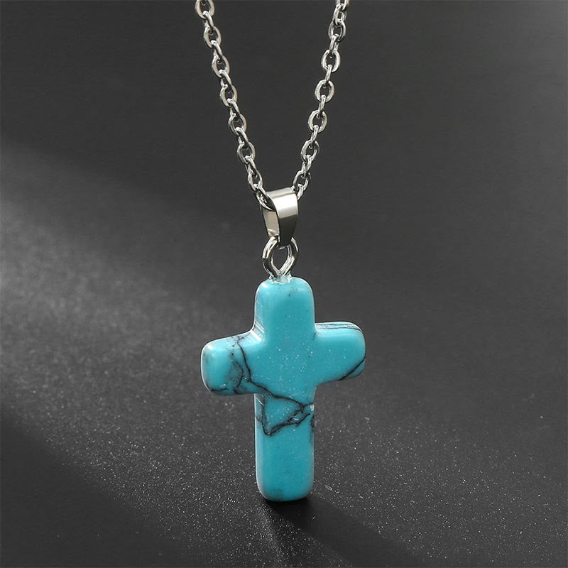 Collier croix en quartz rose, bijou femme, favorise la paix intérieure.