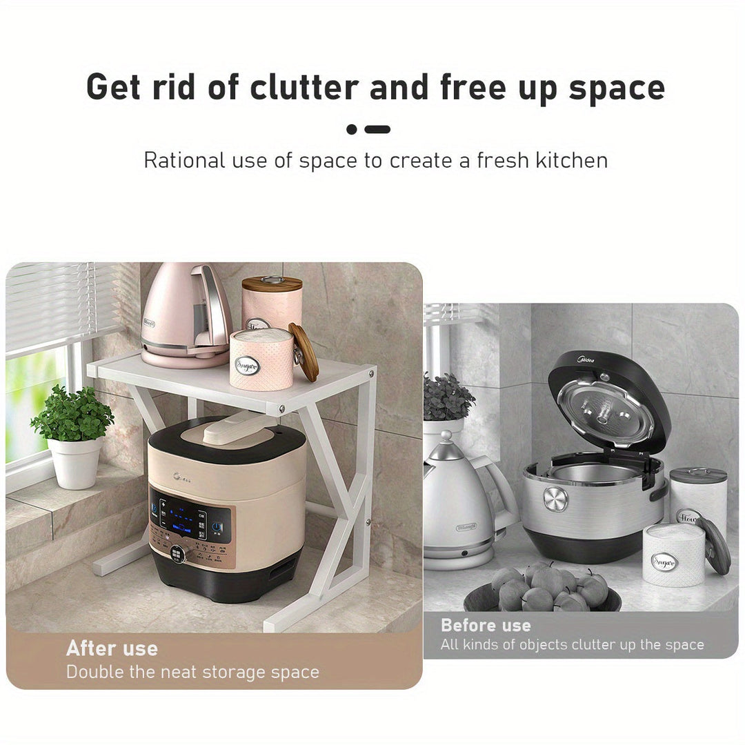 Étagère moderne en acier, double niveau, pour rangement de cuisine robuste, organisation efficace, gain de place.
