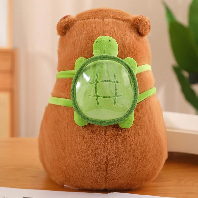 Cadeau idéal : peluche capybara très douce avec un petit sac à dos tortue. Jouet animal mignon pour enfant.