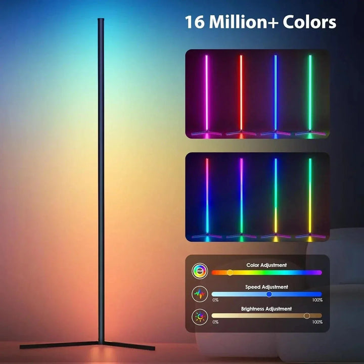 Lampe LED d'angle RGB télécommandée, offrant une lumière d'ambiance personnalisable pour votre espace.