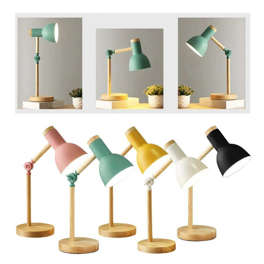 Lampe de bureau en bois au design minimaliste scandinave. Éclairage ajustable, parfait pour lecture ou travail.