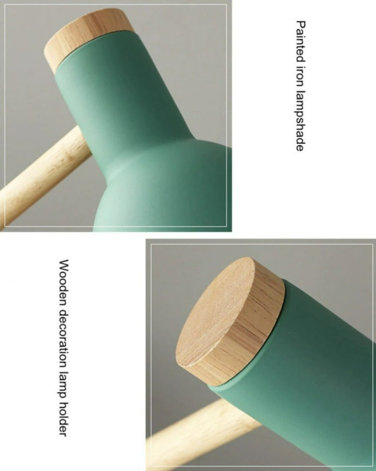 Lampe de bureau en bois élégante, inspirée du design scandinave. Éclairage ajustable pour un confort visuel.
