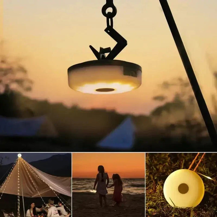 Lampe de camping LED magnétique et étanche, idéale pour fixer sur tentes ou véhicules en extérieur.