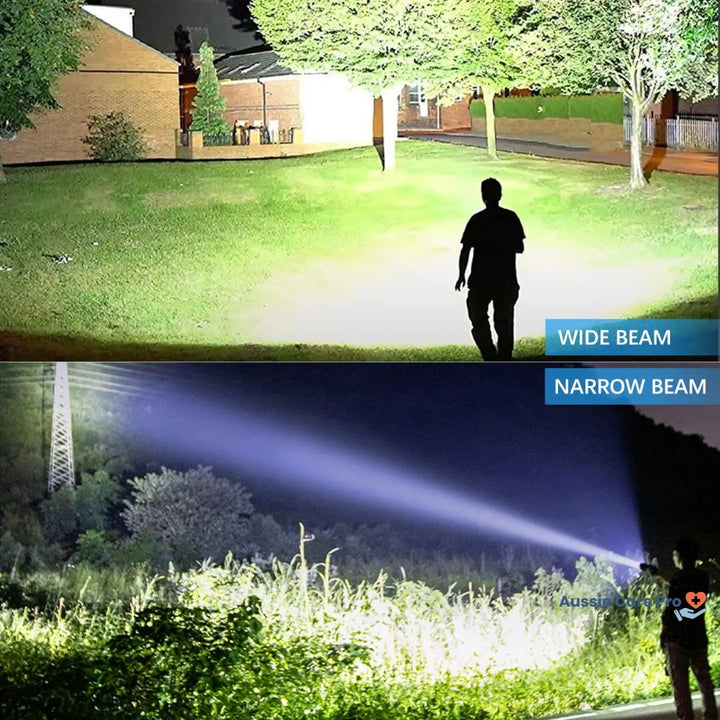Torche LED puissante et étanche, rechargeable, indispensable pour l'extérieur, camping et sécurité.