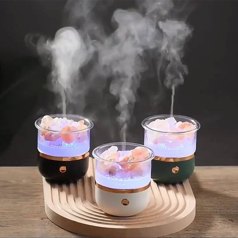 Cristal de sel himalayen et diffuseur d'huiles essentielles USB. Lampe pour relaxation, bien-être et air purifié.