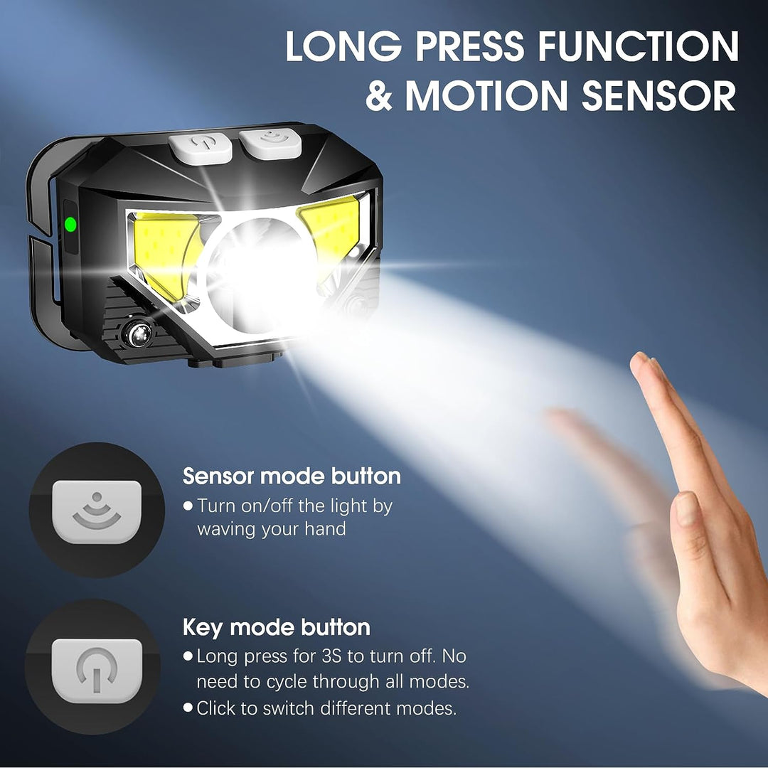 Lampe frontale LED polyvalente, étanche, avec capteur pour travaux, course, ou exploration.