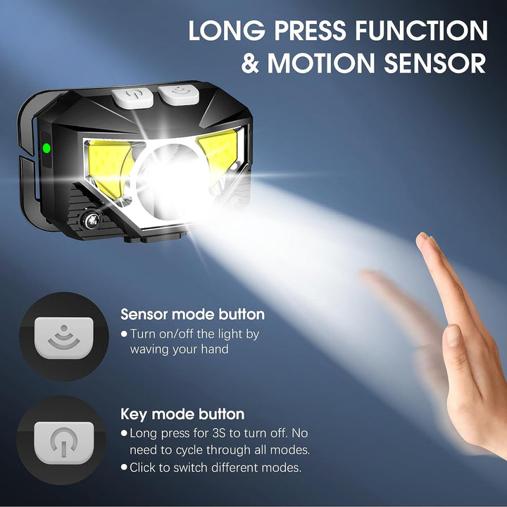 Lampe frontale LED polyvalente, étanche, avec capteur pour travaux, course, ou exploration.