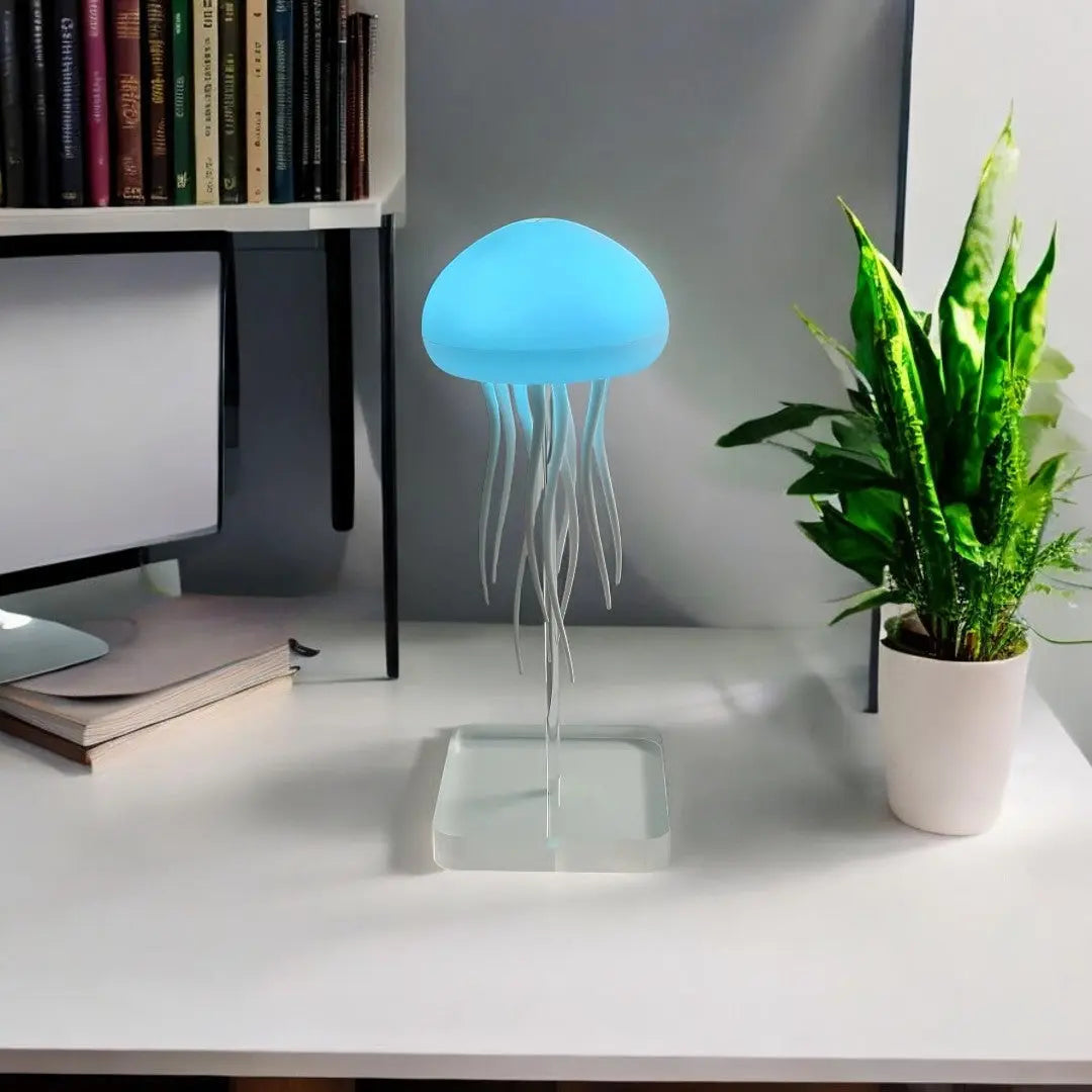 Veilleuse méduse LED apaisante pour chambre d'enfant, crée une ambiance relaxante et zen.