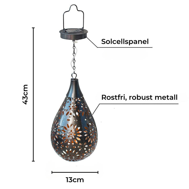 Lampe solaire décorative en acier inoxydable, design goutte d'eau, idéale pour l'ambiance du jardin ou terrasse.
