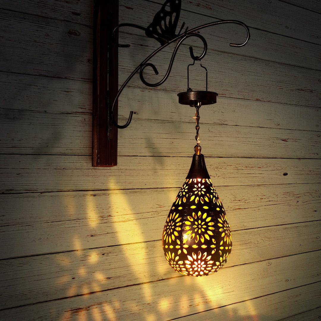 Lampe solaire ambiance goutte d'eau pour jardin, éclairage extérieur décoratif sans fil, en acier inoxydable.