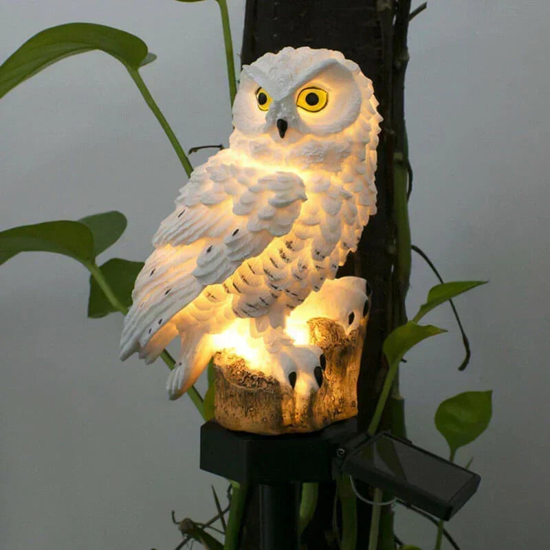 Lampe solaire Chouette décorative de jardin 45cm, avec éclairage LED pour ambiance extérieure autonome.
